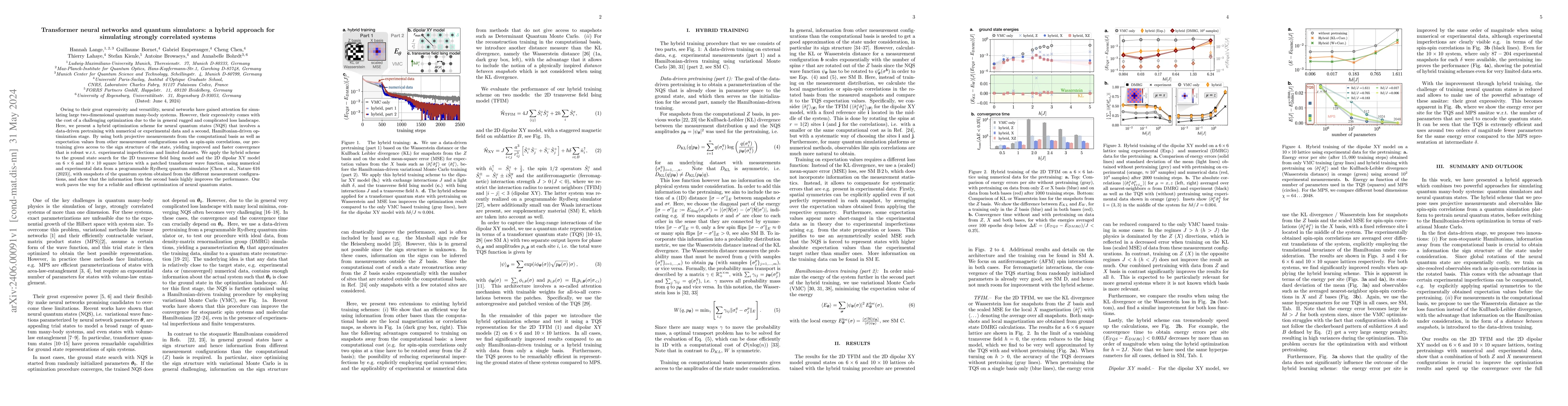 Thumbnail for Transformer neural networks and quantum simulators: a hybrid approach
  for simulating strongly correlated systems
