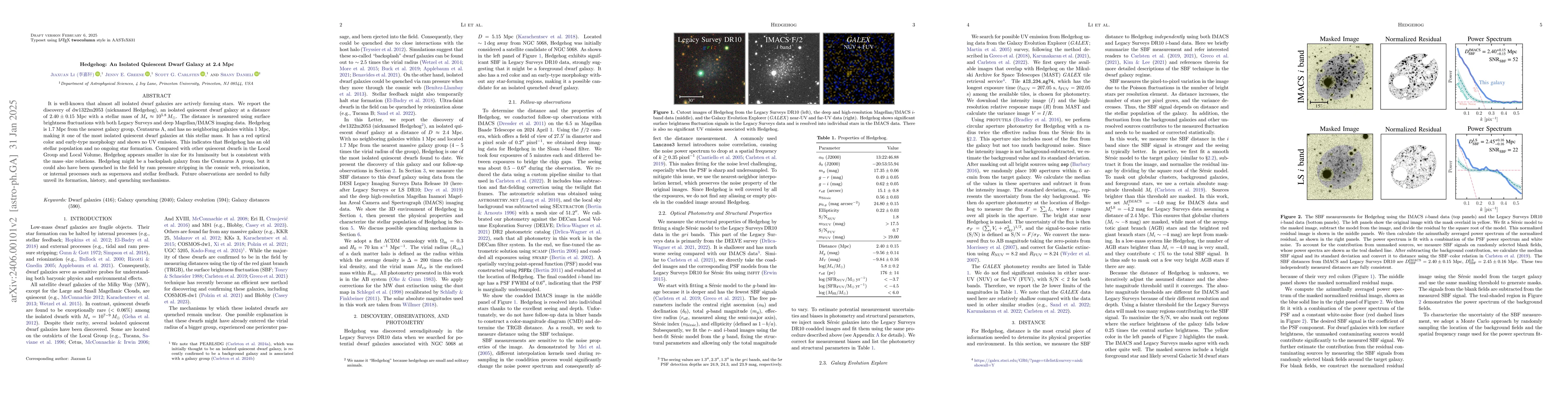 Thumbnail for Hedgehog: An Isolated Quiescent Dwarf Galaxy at 2.4 Mpc