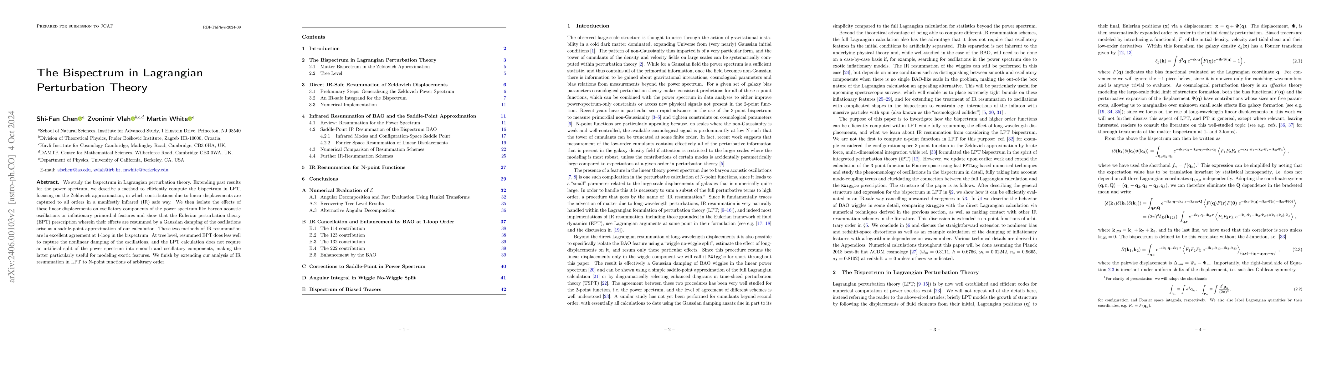 Thumbnail for The Bispectrum in Lagrangian Perturbation Theory