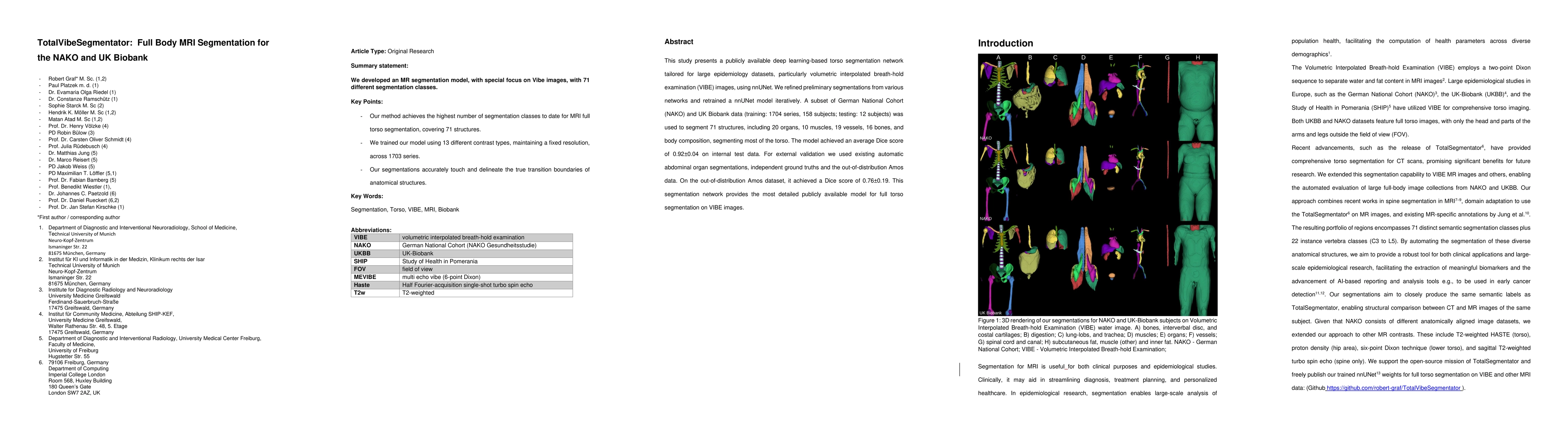 Thumbnail for TotalVibeSegmentator: Full Torso Segmentation for the NAKO and UK
  Biobank in Volumetric Interpolated Breath-hold Examination Body Images