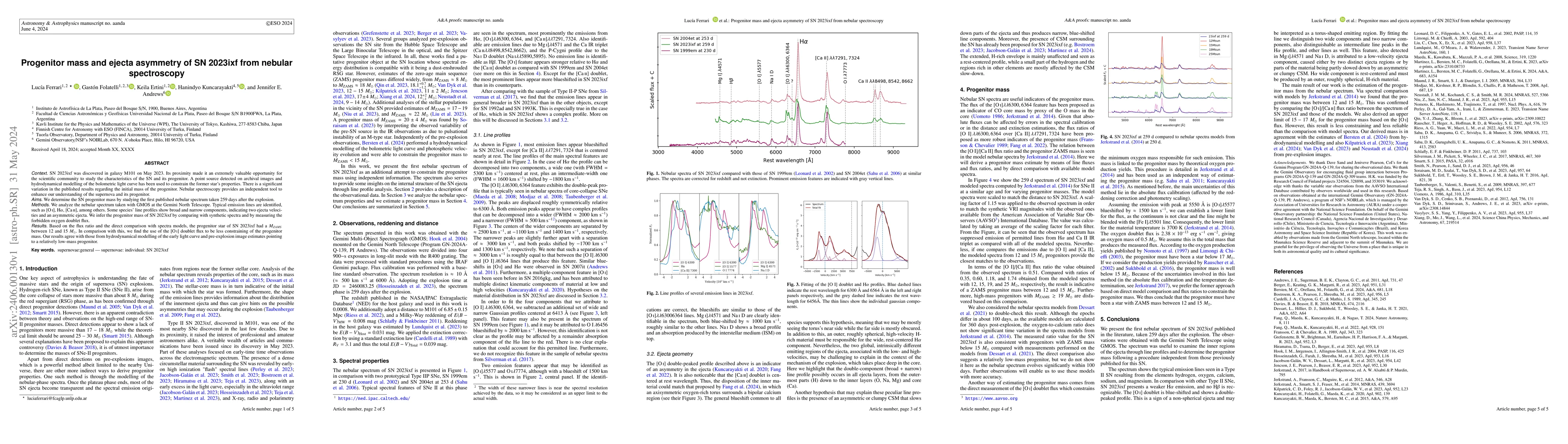 Thumbnail for Progenitor mass and ejecta asymmetry of SN 2023ixf from nebular
  spectroscopy
