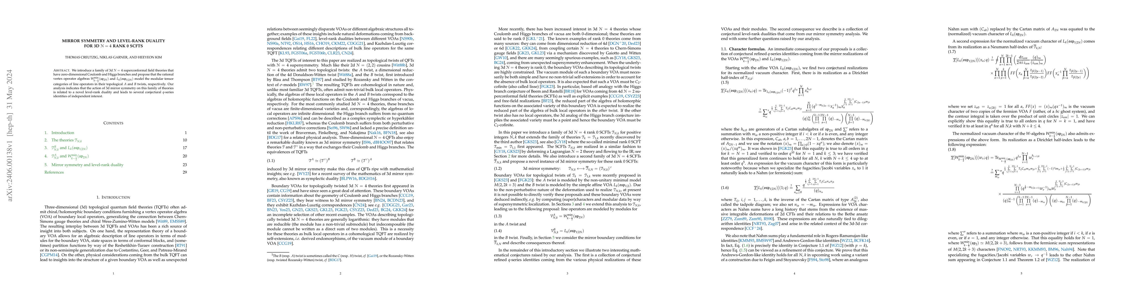 Thumbnail for Mirror Symmetry and Level-rank Duality for 3d $\mathcal{N} = 4$ Rank 0
  SCFTs