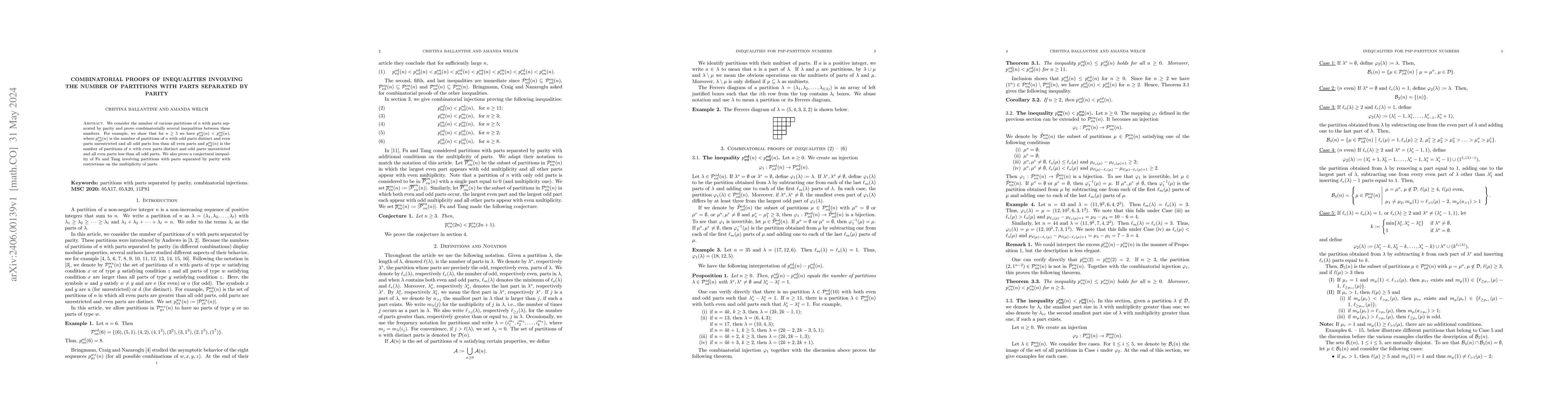 Thumbnail for Combinatorial proofs of inequalities involving the number of partitions
  with parts separated by parity