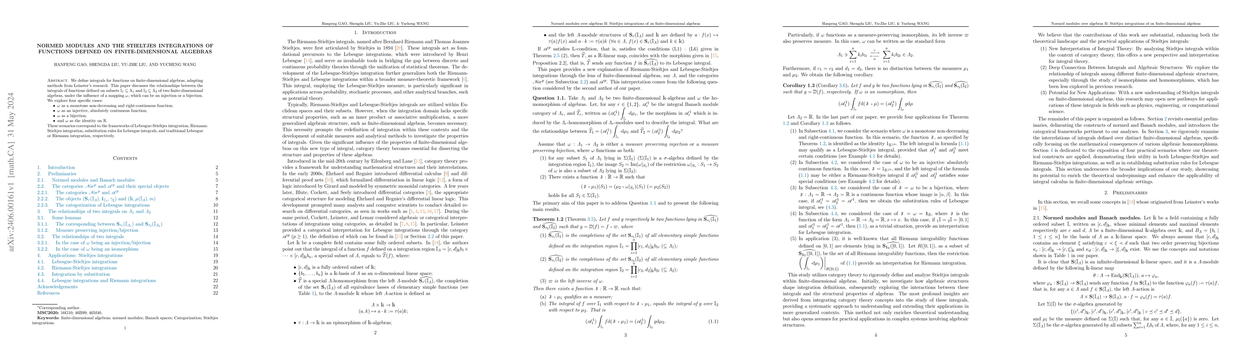 Thumbnail for Normed modules and The Stieltjes integrations of functions defined on
  finite-dimensional algebras