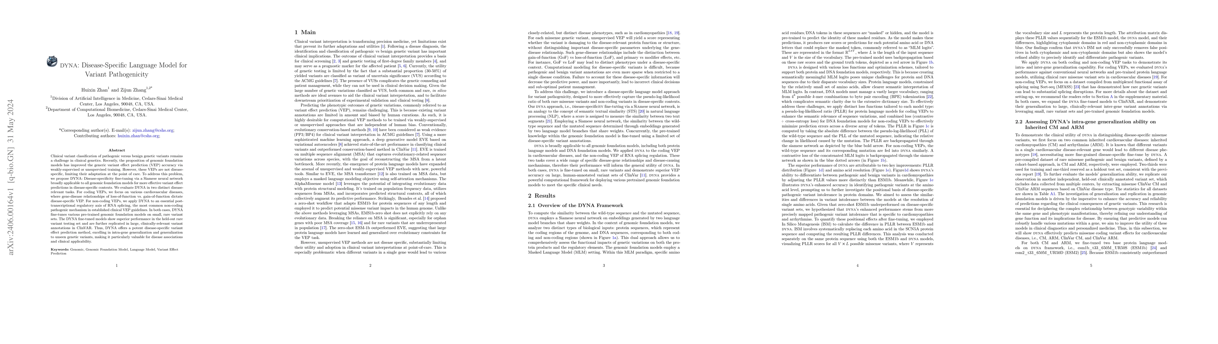 Thumbnail for DYNA: Disease-Specific Language Model for Variant Pathogenicity