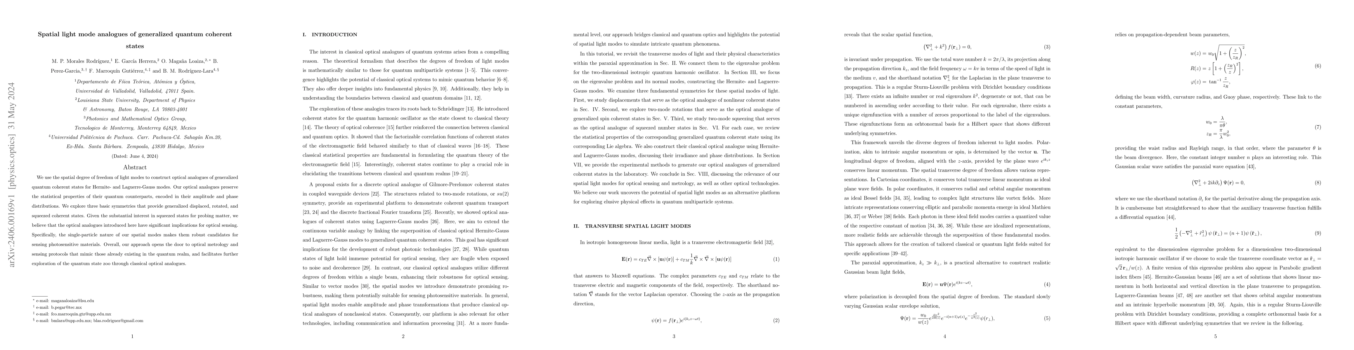 Thumbnail for Spatial light mode analogues of generalized quantum coherent states