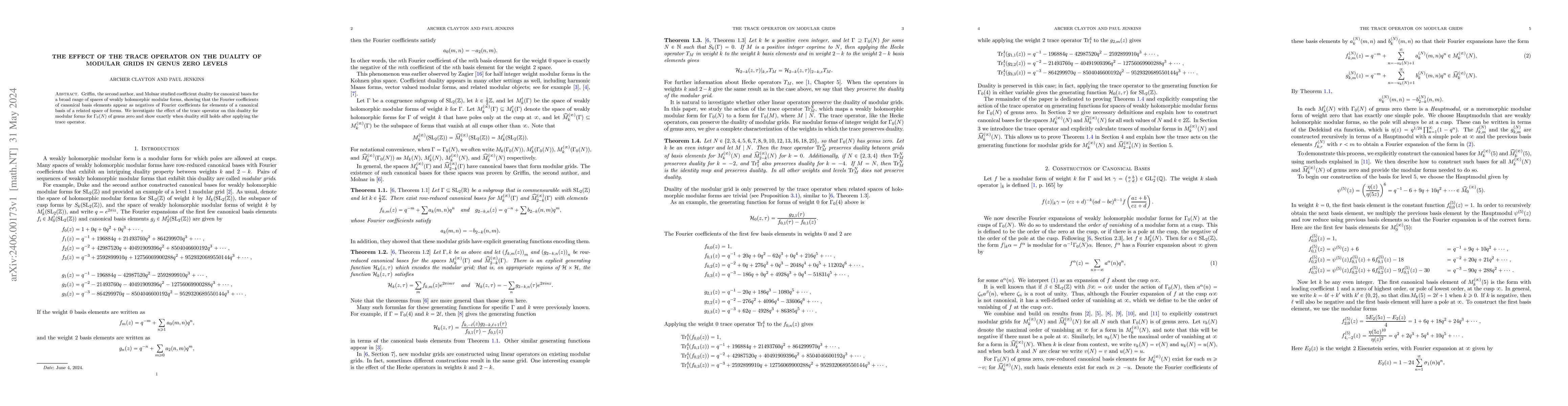 Thumbnail for The effect of the trace operator on the duality of modular grids in
  genus zero levels