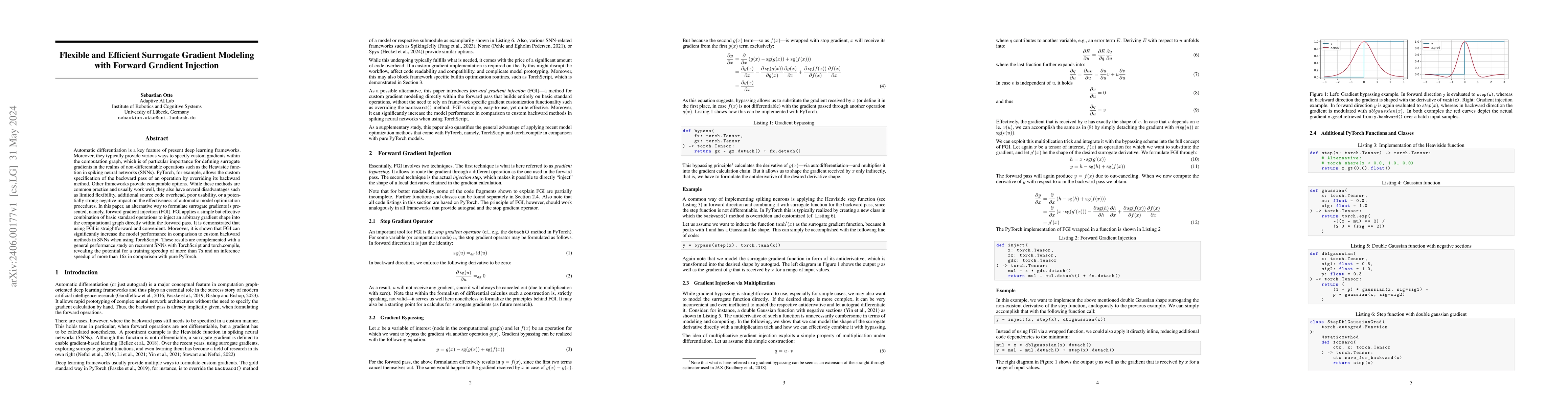 Thumbnail for Flexible and Efficient Surrogate Gradient Modeling with Forward Gradient
  Injection