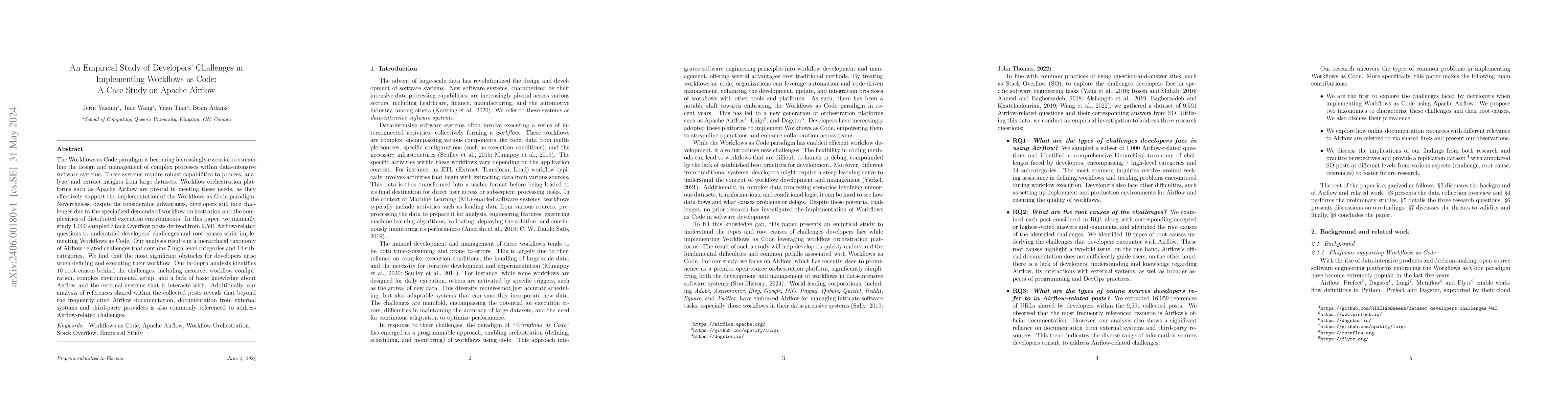 Thumbnail for An Empirical Study of Developers' Challenges in Implementing Workflows
  as Code: A Case Study on Apache Airflow