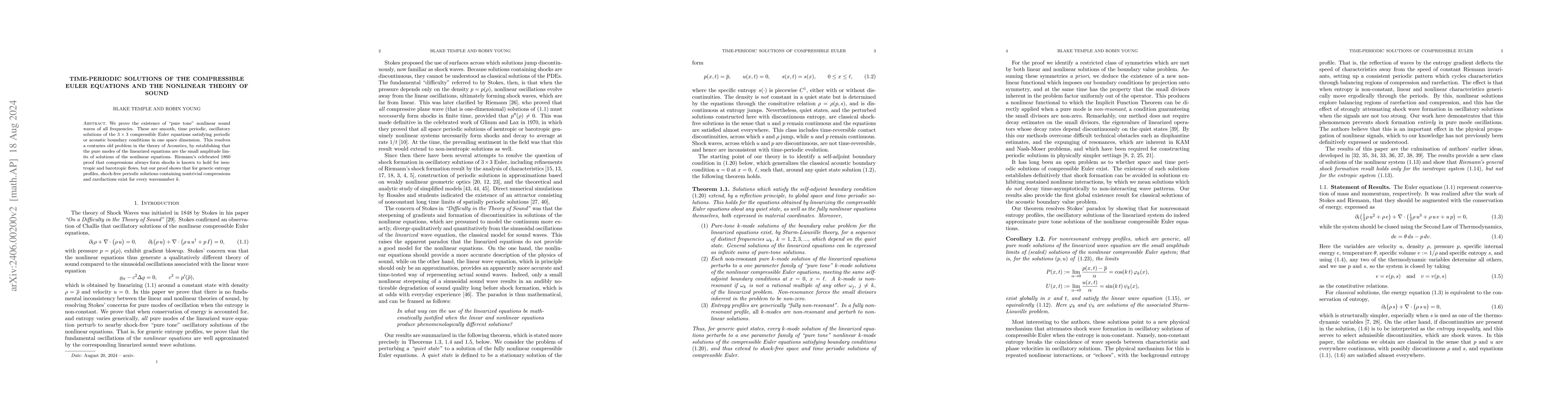 Thumbnail for Time-periodic solutions of the compressible Euler equations and the
  Nonlinear Theory of Sound