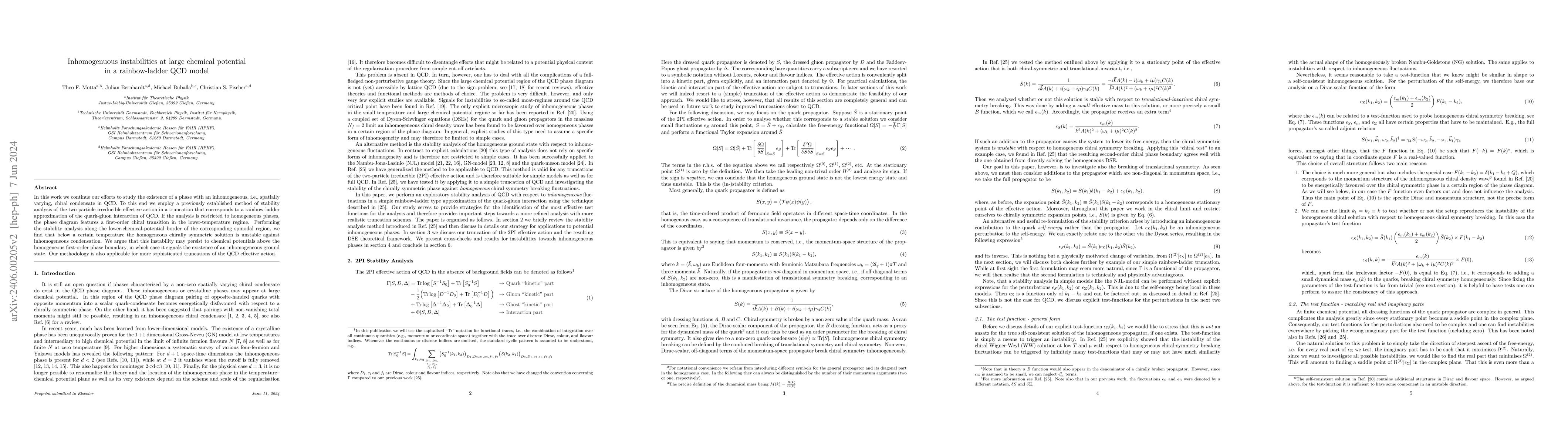 Thumbnail for Inhomogenuous instabilities at large chemical potential in a
  rainbow-ladder QCD model