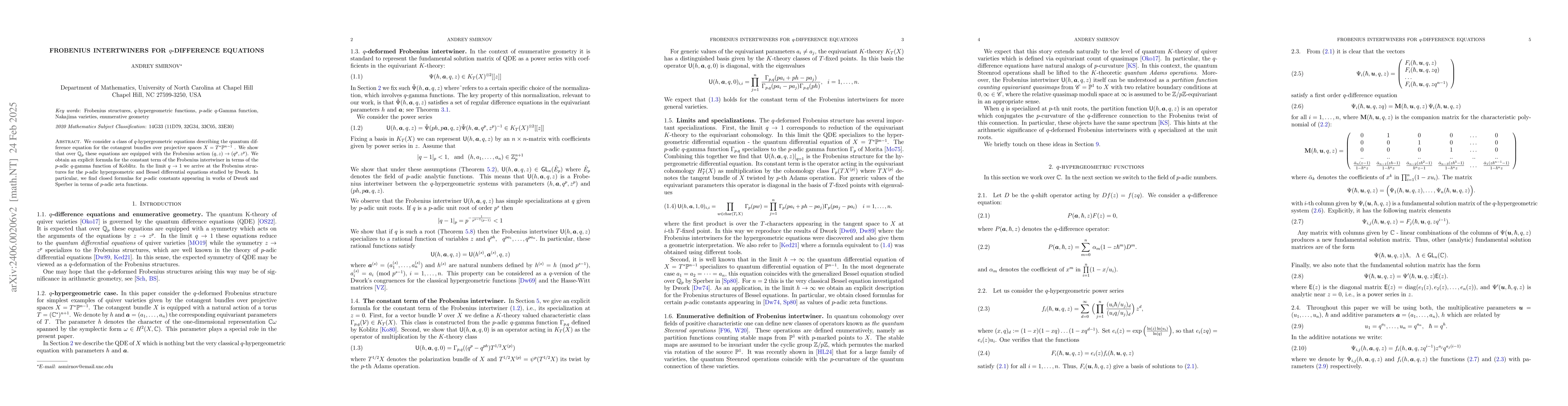 Thumbnail for Frobenius intertwiners for q-difference equations