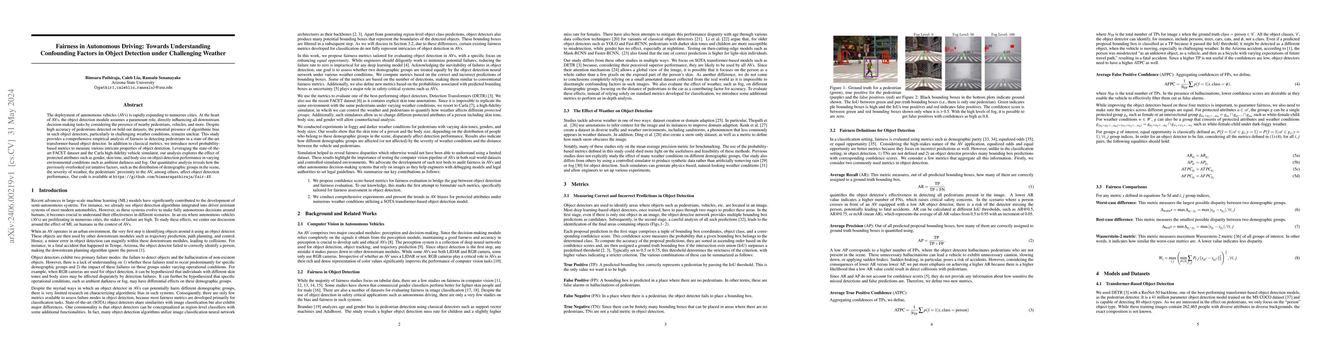Thumbnail for Fairness in Autonomous Driving: Towards Understanding Confounding
  Factors in Object Detection under Challenging Weather