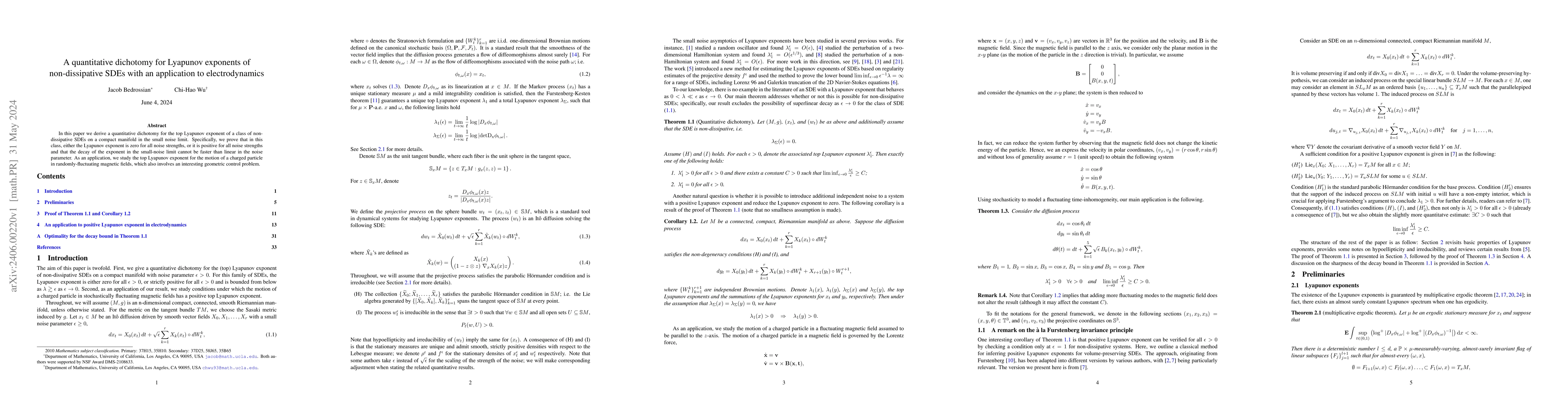 Thumbnail for A quantitative dichotomy for Lyapunov exponents of non-dissipative SDEs
  with an application to electrodynamics
