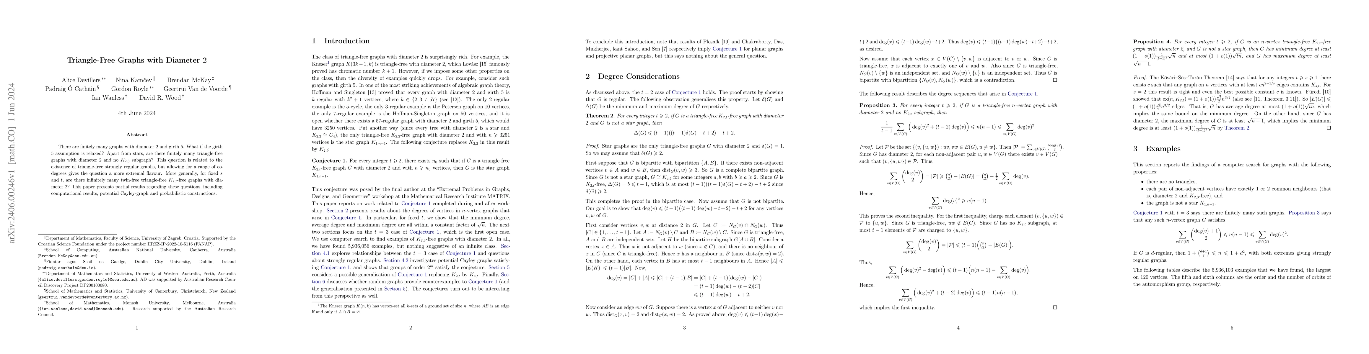 Thumbnail for Triangle-free graphs with diameter 2