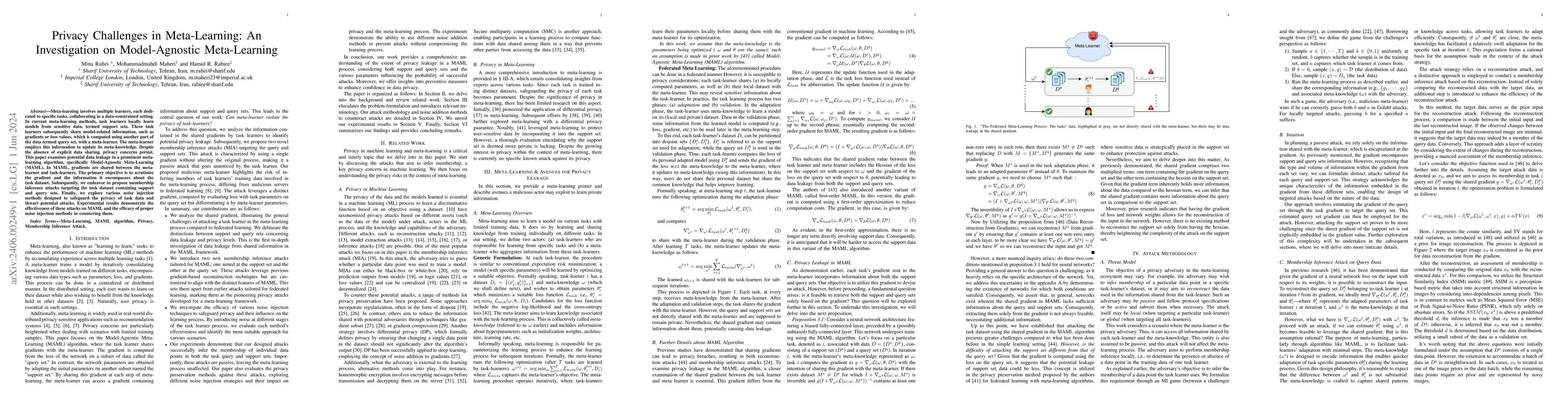 Thumbnail for Privacy Challenges in Meta-Learning: An Investigation on Model-Agnostic
  Meta-Learning