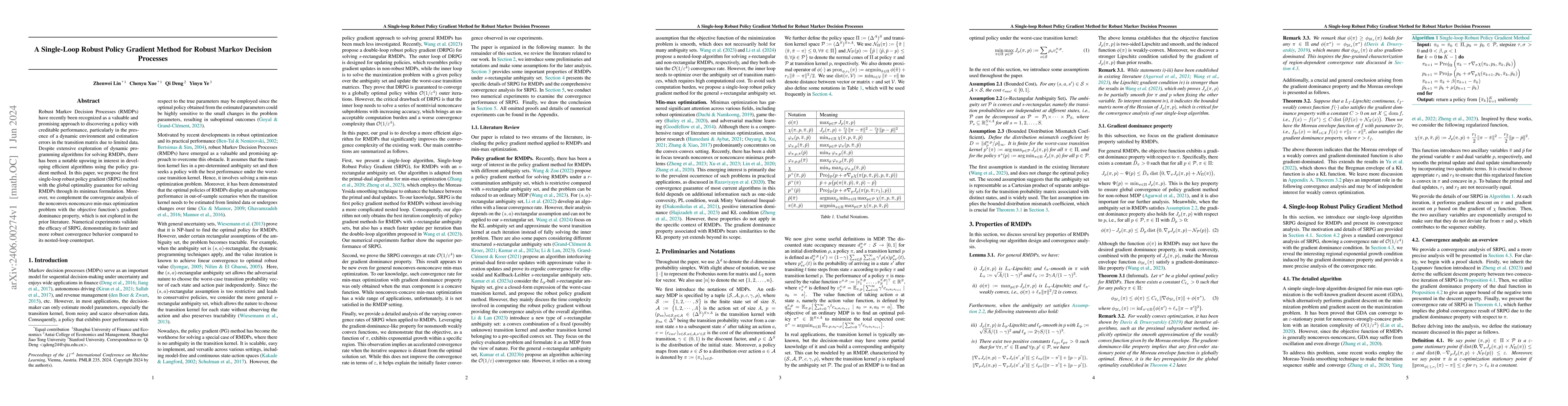 Thumbnail for A Single-Loop Robust Policy Gradient Method for Robust Markov Decision
  Processes