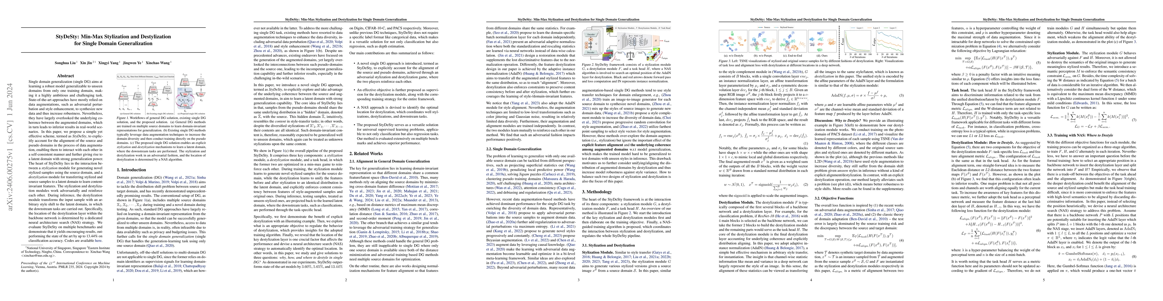 Thumbnail for StyDeSty: Min-Max Stylization and Destylization for Single Domain
  Generalization