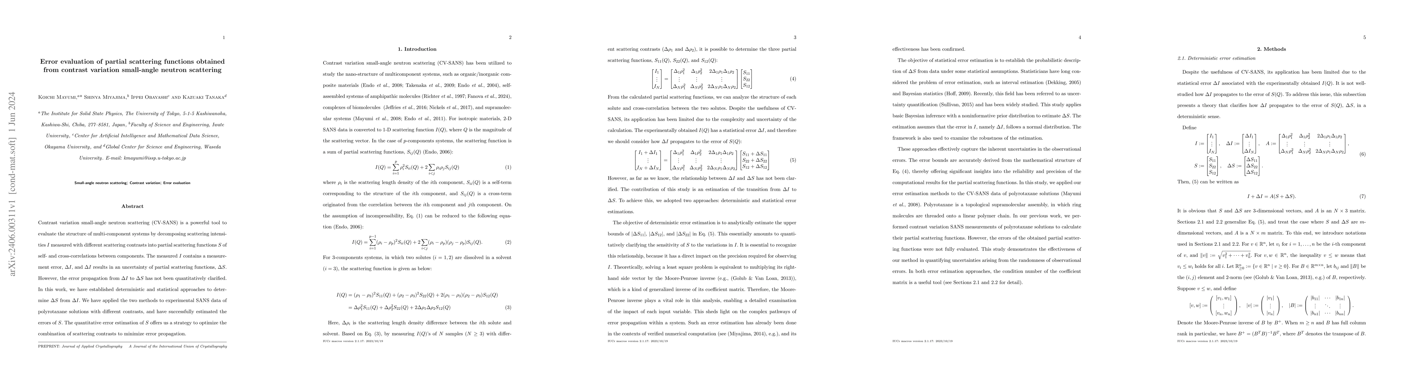 Thumbnail for Error evaluation of partial scattering functions obtained from contrast
  variation small-angle neutron scattering