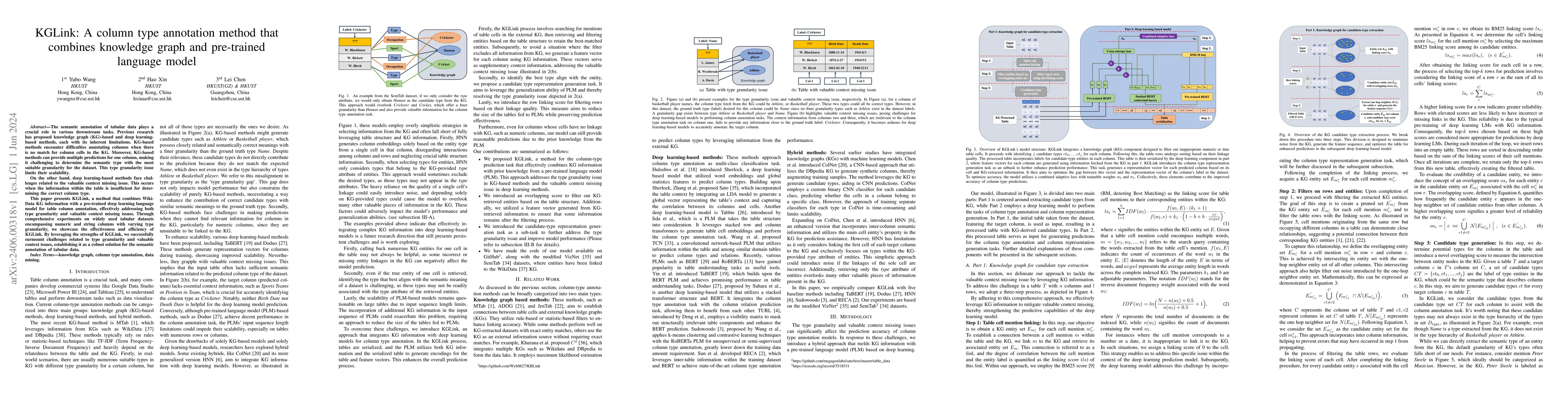 Thumbnail for KGLink: A column type annotation method that combines knowledge graph
  and pre-trained language model