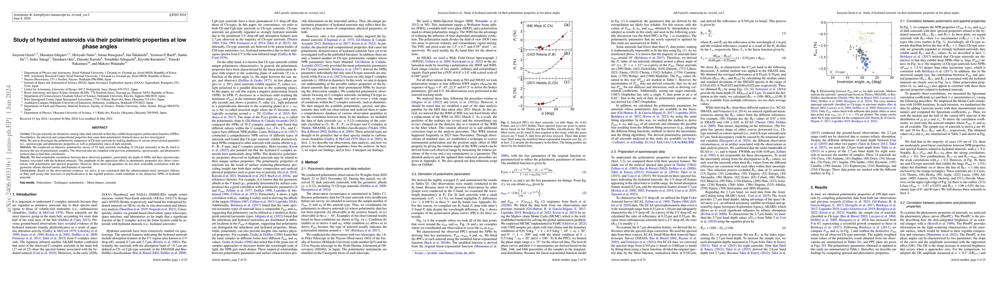 Thumbnail for Study of hydrated asteroids via their polarimetric properties at low
  phase angles