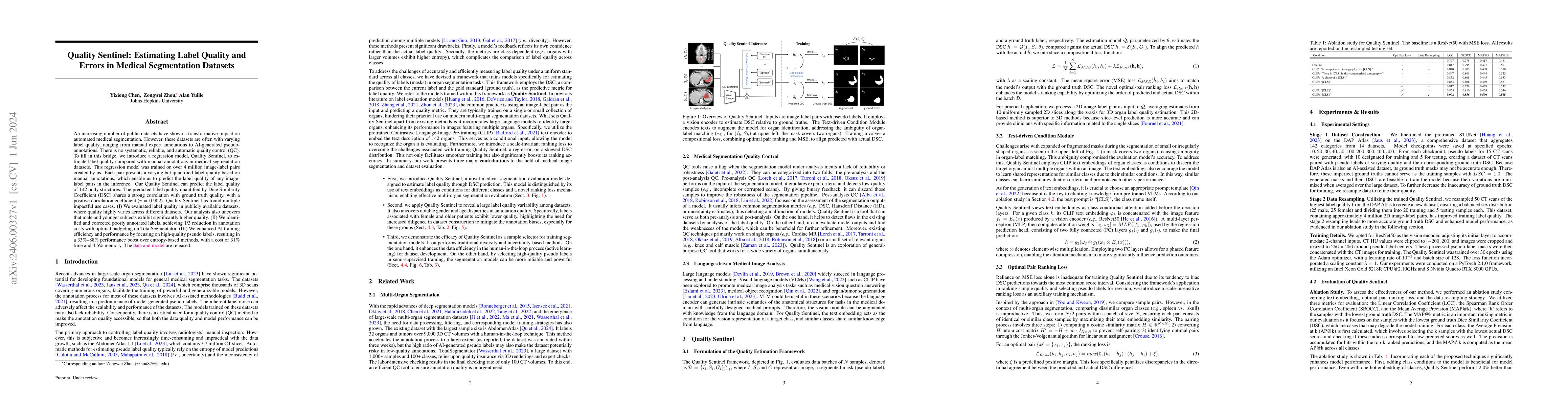 Thumbnail for Quality Sentinel: Estimating Label Quality and Errors in Medical
  Segmentation Datasets