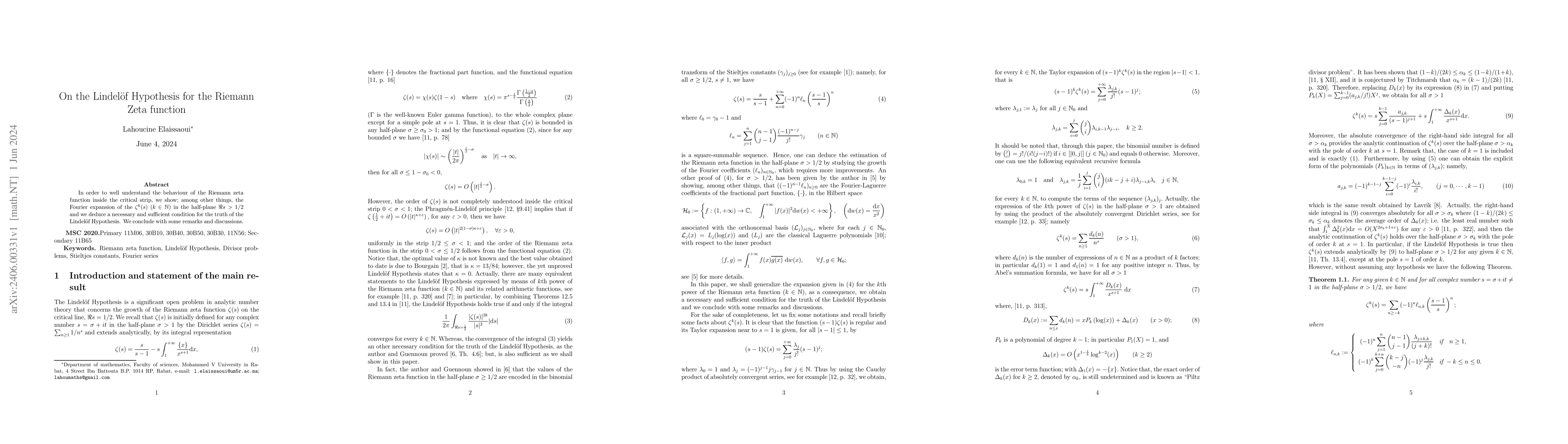 Thumbnail for On the Lindel\"{o}f Hypothesis for the Riemann Zeta function