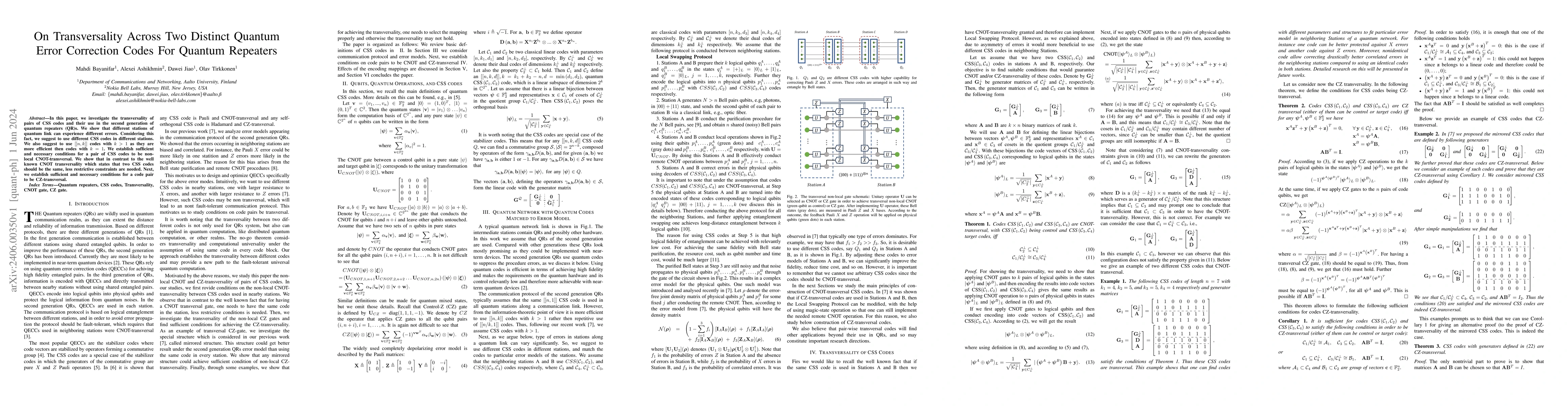 Thumbnail for On Transversality Across Two Distinct Quantum Error Correction Codes For
  Quantum Repeaters