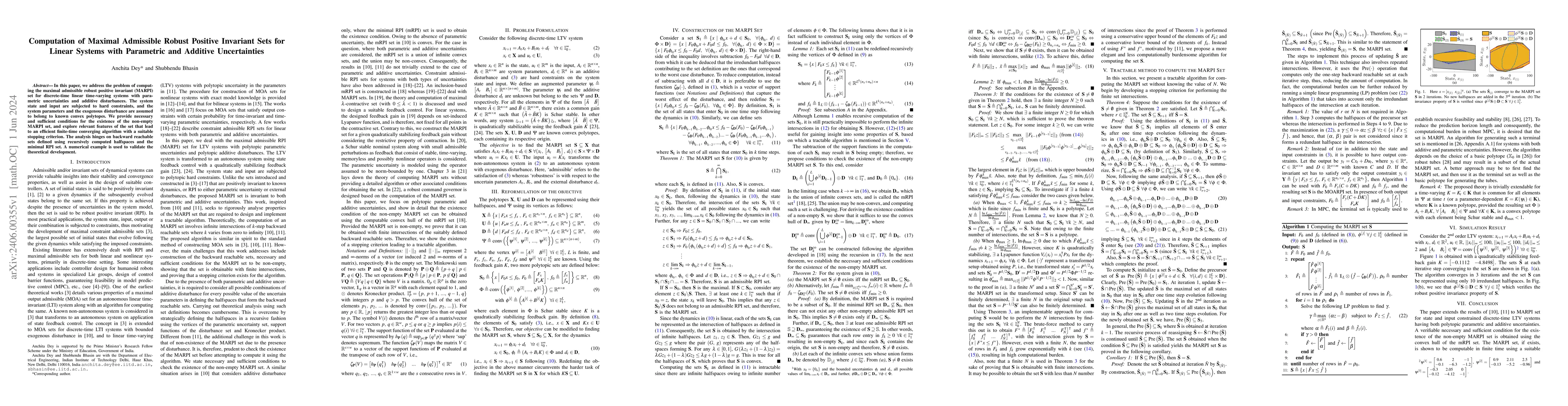 Thumbnail for Computation of Maximal Admissible Robust Positive Invariant Sets for
  Linear Systems with Parametric and Additive Uncertainties
