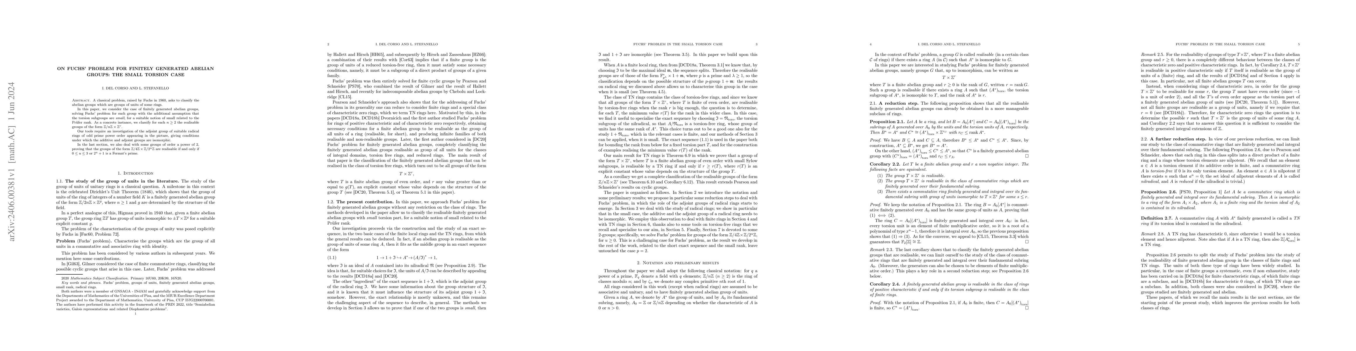 Thumbnail for On Fuchs' problem for finitely generated abelian groups: The small
  torsion case