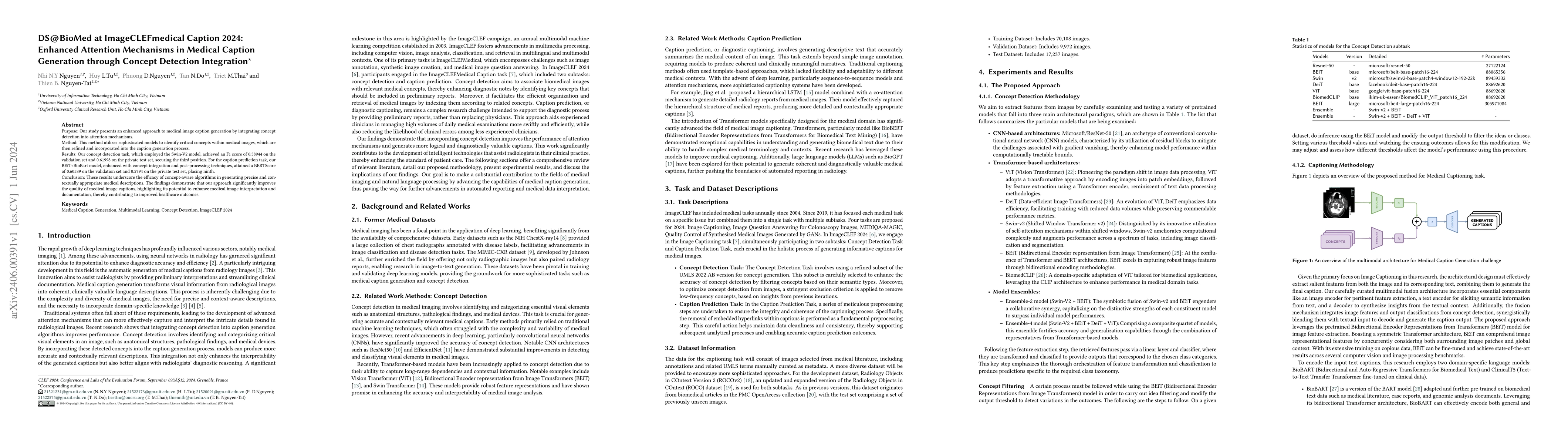 Thumbnail for DS@BioMed at ImageCLEFmedical Caption 2024: Enhanced Attention
  Mechanisms in Medical Caption Generation through Concept Detection
  Integration