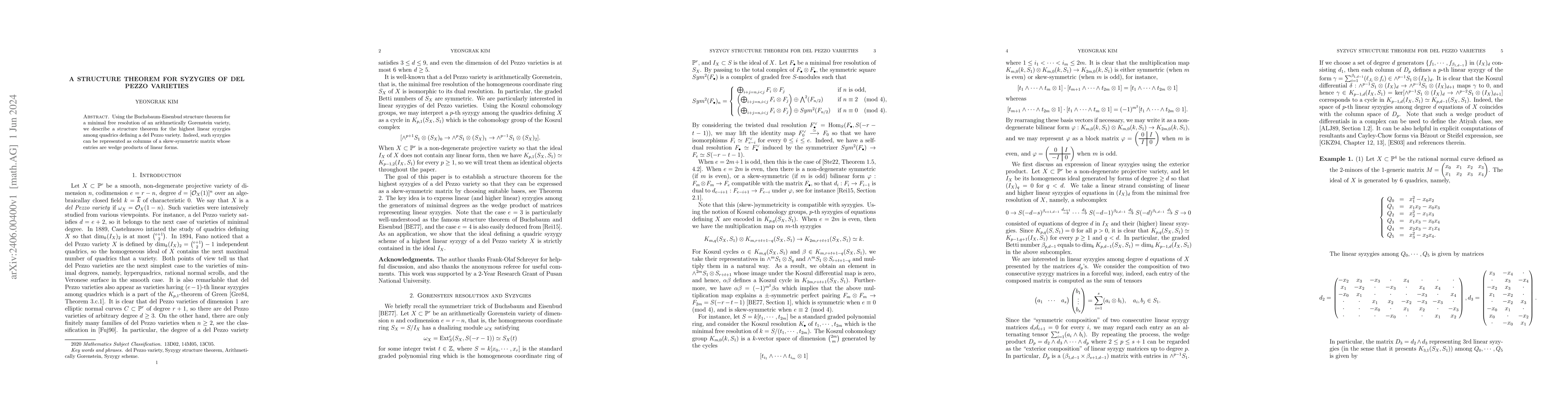 Thumbnail for A structure theorem for syzygies of del Pezzo varieties