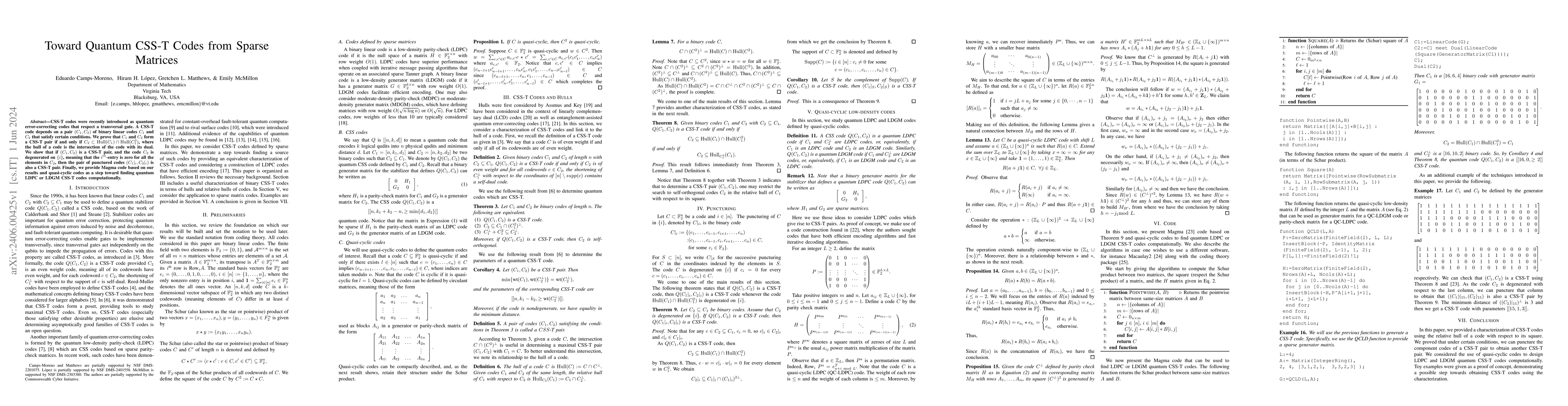 Thumbnail for Toward Quantum CSS-T Codes from Sparse Matrices