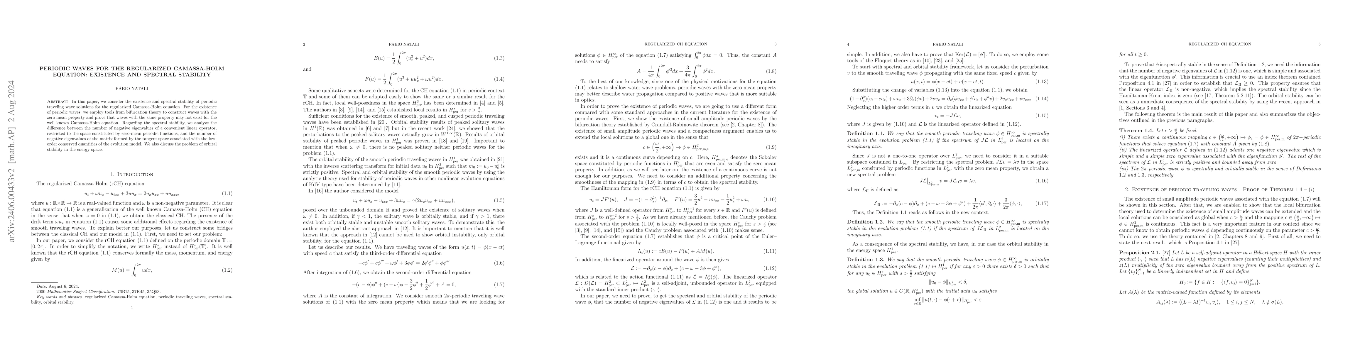 Thumbnail for Periodic Waves for the Regularized Camassa-Holm Equation: Existence and
  Spectral Stability