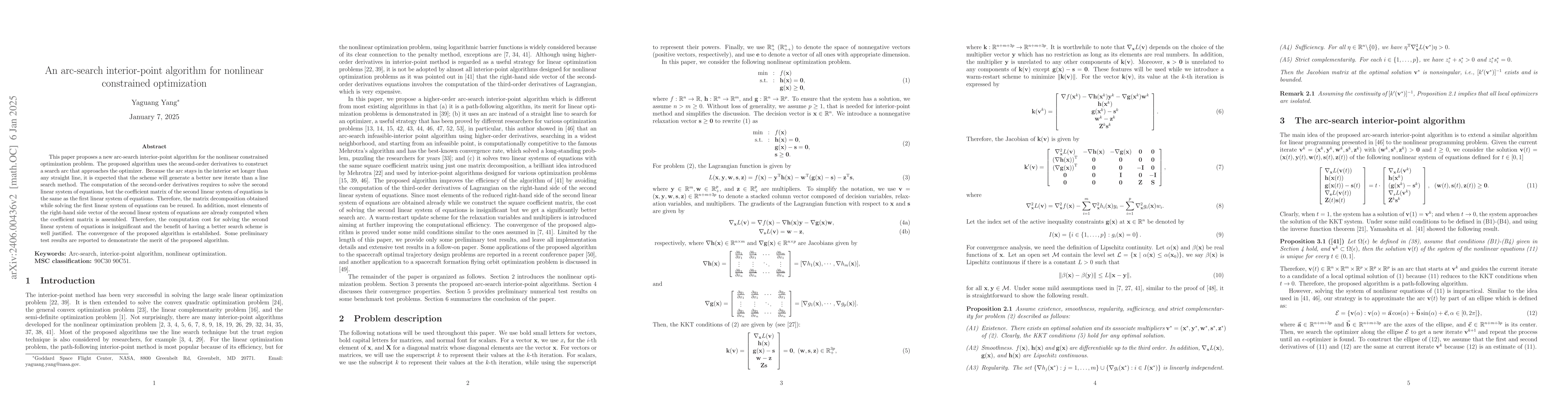 Thumbnail for A computationally efficient arc-search interior-point algorithm for
  nonlinear constrained optimization