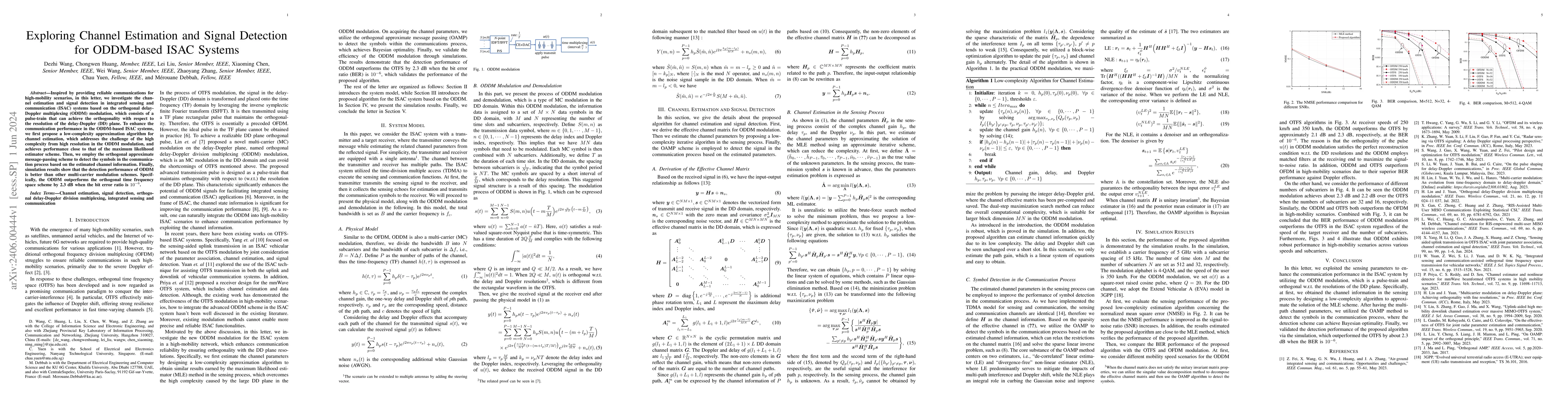 Thumbnail for Exploring Channel Estimation and Signal Detection for ODDM-based ISAC
  Systems