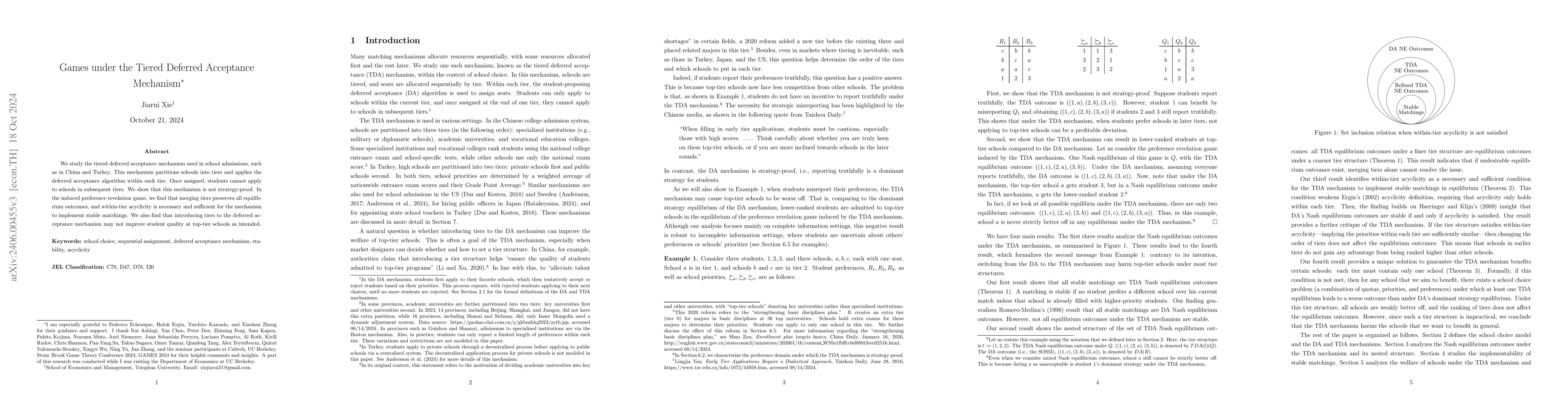 Thumbnail for Games under the Tiered Deferred Acceptance Mechanism