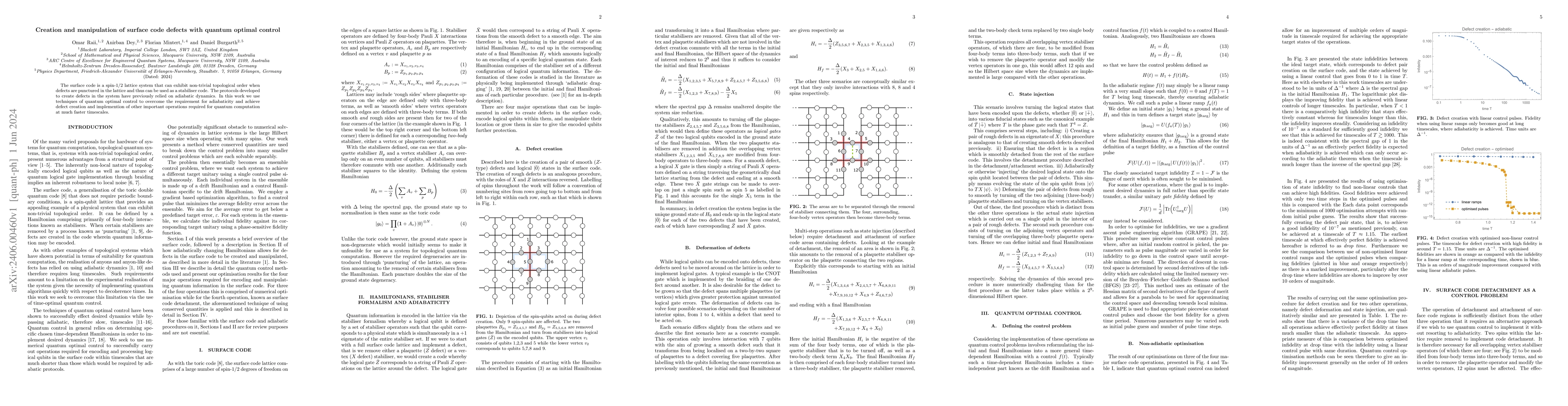 Thumbnail for Creation and manipulation of surface code defects with quantum optimal
  control