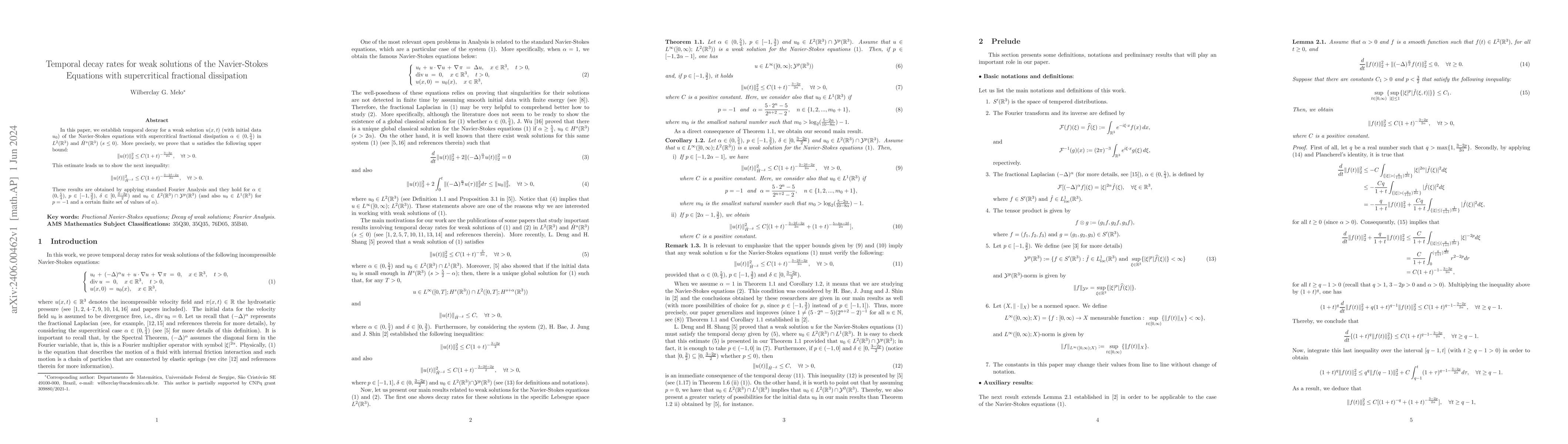 Thumbnail for Temporal decay rates for weak solutions of the Navier-Stokes Equations
  with supercritical fractional dissipation