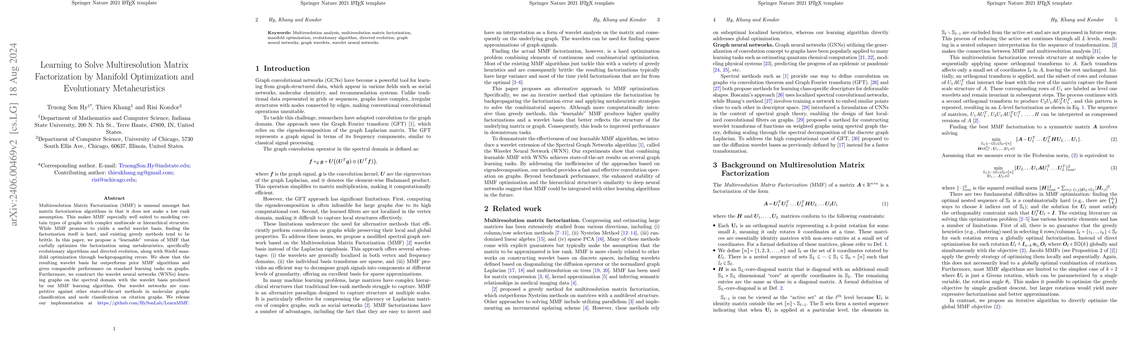 Thumbnail for Learning to Solve Multiresolution Matrix Factorization by Manifold
  Optimization and Evolutionary Metaheuristics