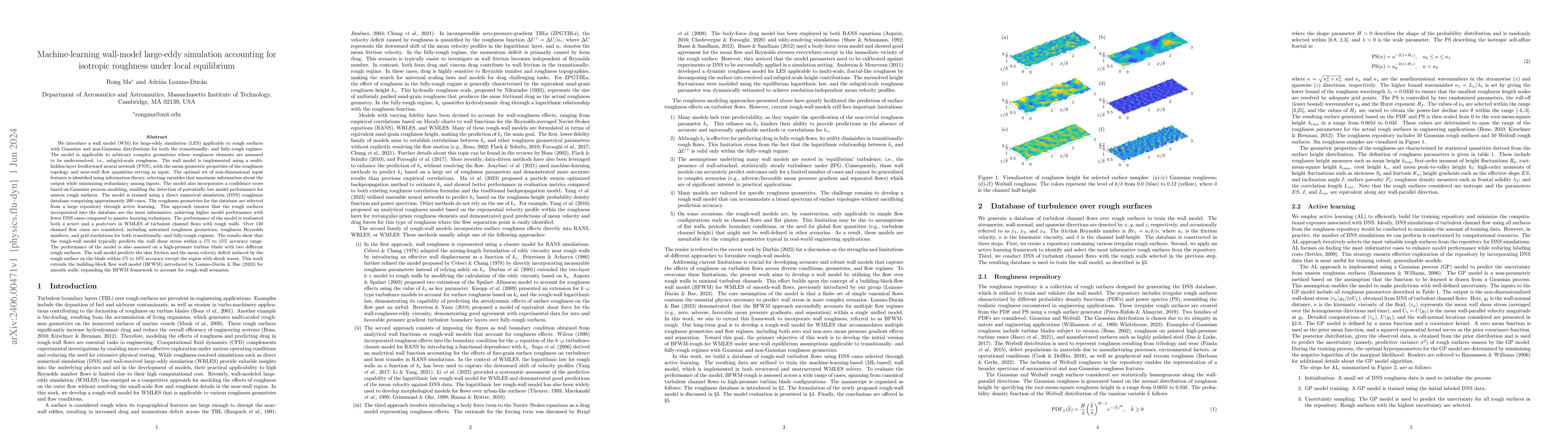 Thumbnail for Machine-learning wall-model large-eddy simulation accounting for
  isotropic roughness under local equilibrium
