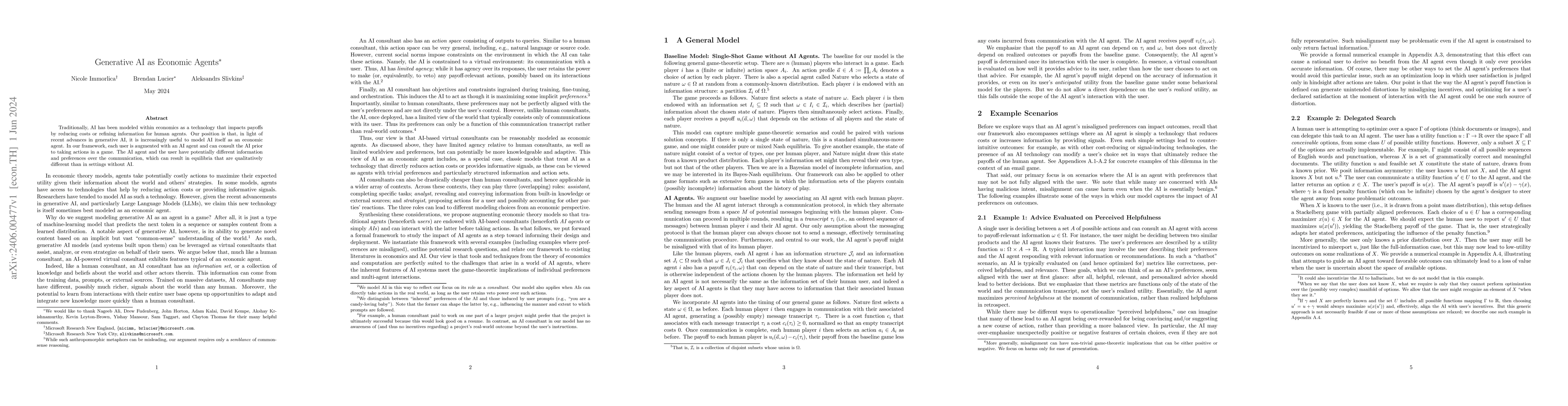 Thumbnail for Generative AI as Economic Agents