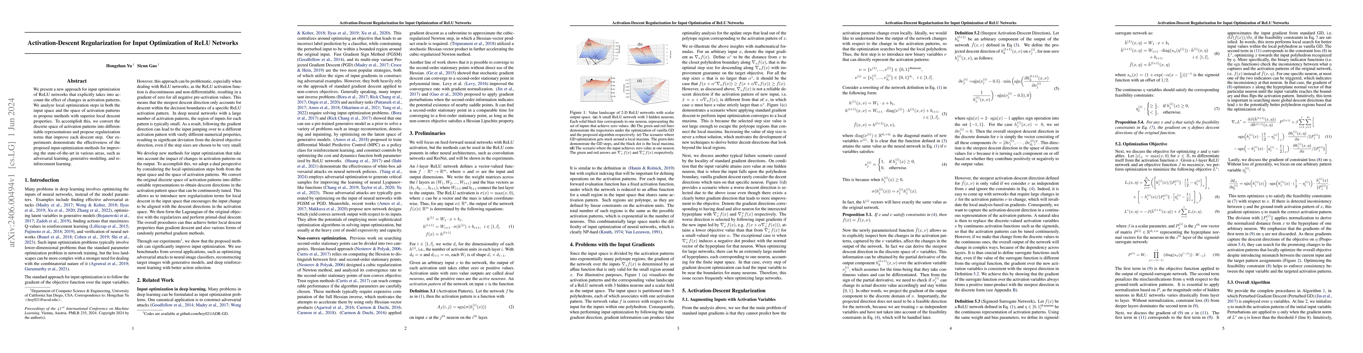 Thumbnail for Activation-Descent Regularization for Input Optimization of ReLU
  Networks