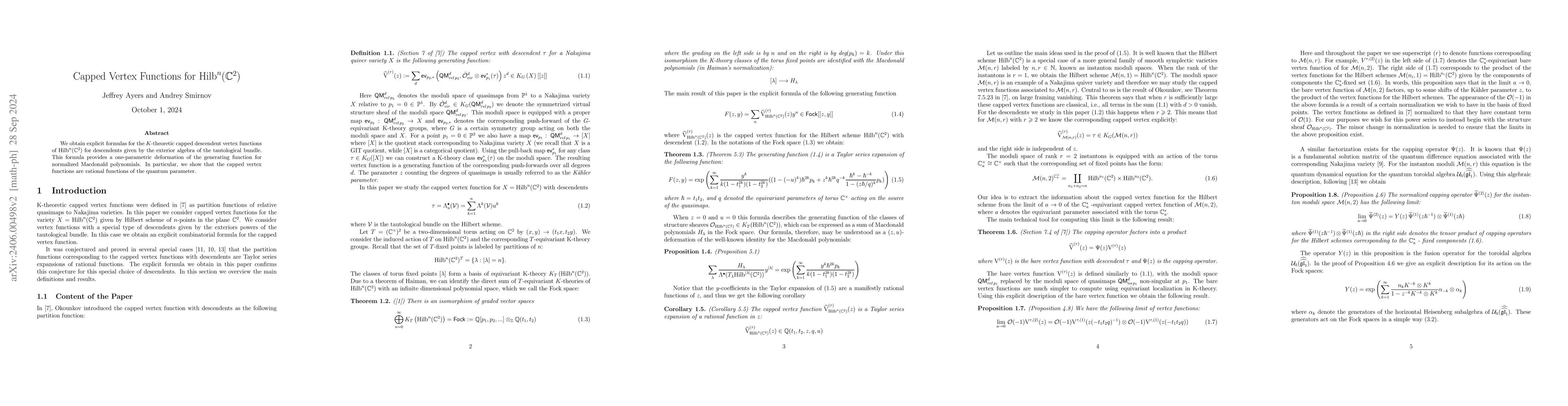 Thumbnail for Capped Vertex Functions for $\text{Hilb}^n (\mathbb{C}^2)$