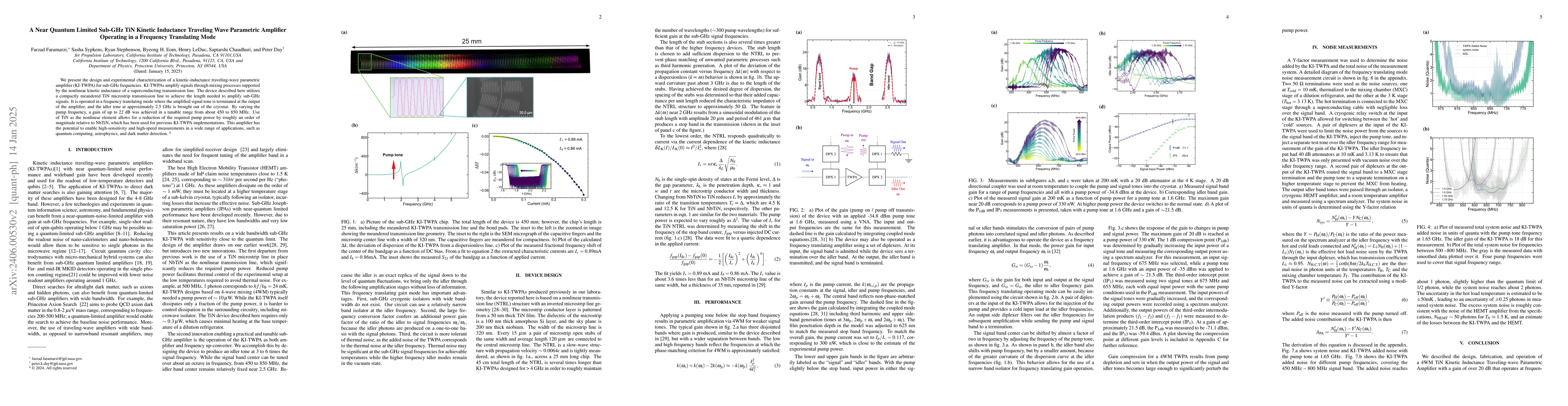 Thumbnail for A Near Quantum Limited Sub-GHz TiN Kinetic Inductance Traveling Wave
  Parametric Amplifier Operating in a Frequency Translating Mode