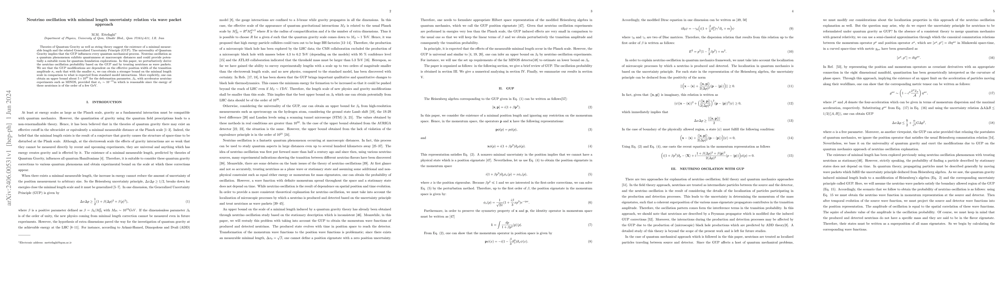 Thumbnail for Neutrino oscillation with minimal length uncertainty relation via wave
  packet approach