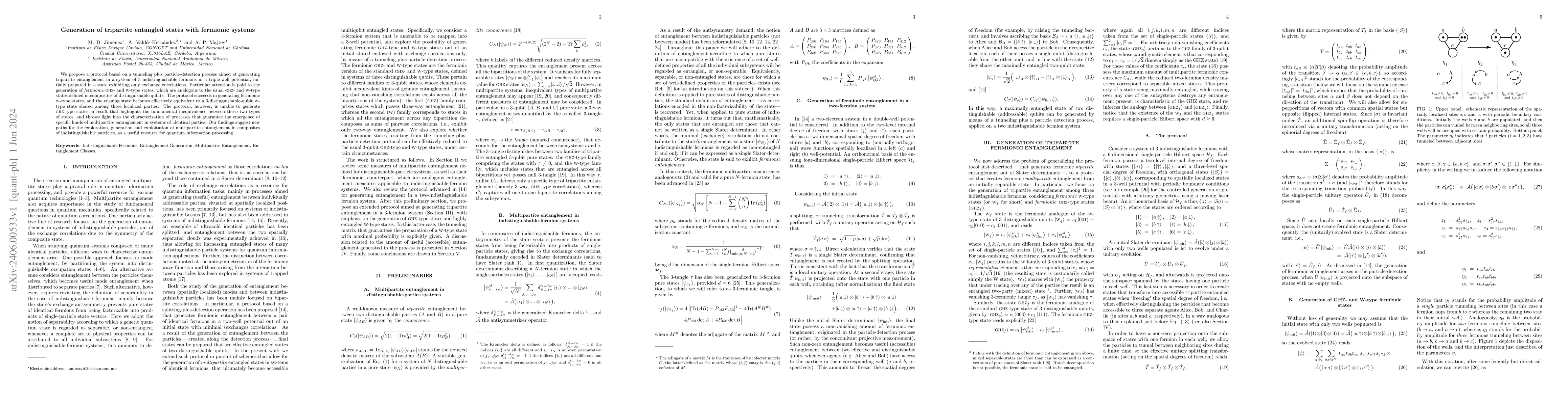 Thumbnail for Generation of tripartite entangled states with fermionic systems