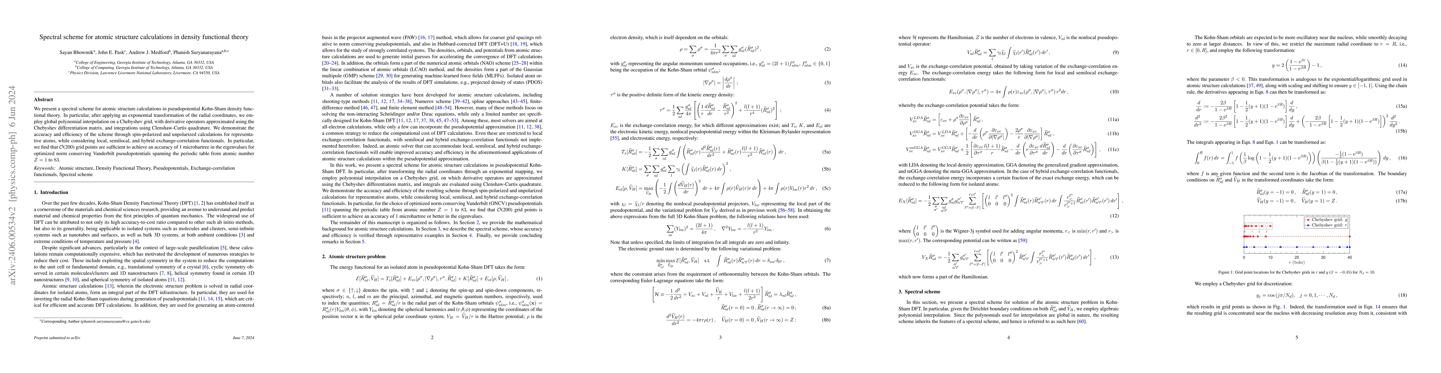 Thumbnail for Spectral scheme for atomic structure calculations in density functional
  theory