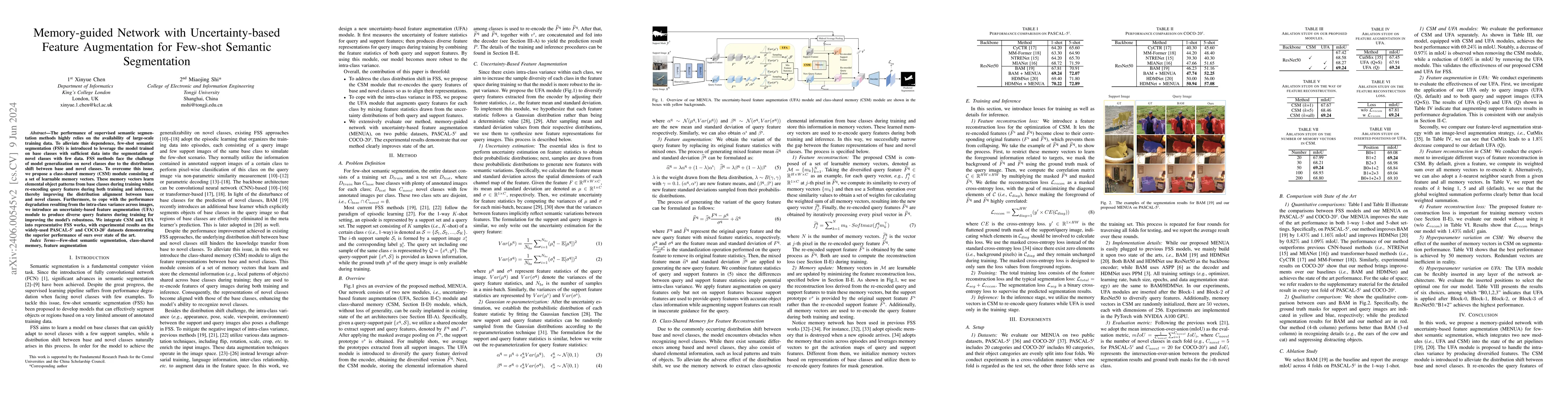 Thumbnail for Memory-guided Network with Uncertainty-based Feature Augmentation for
  Few-shot Semantic Segmentation