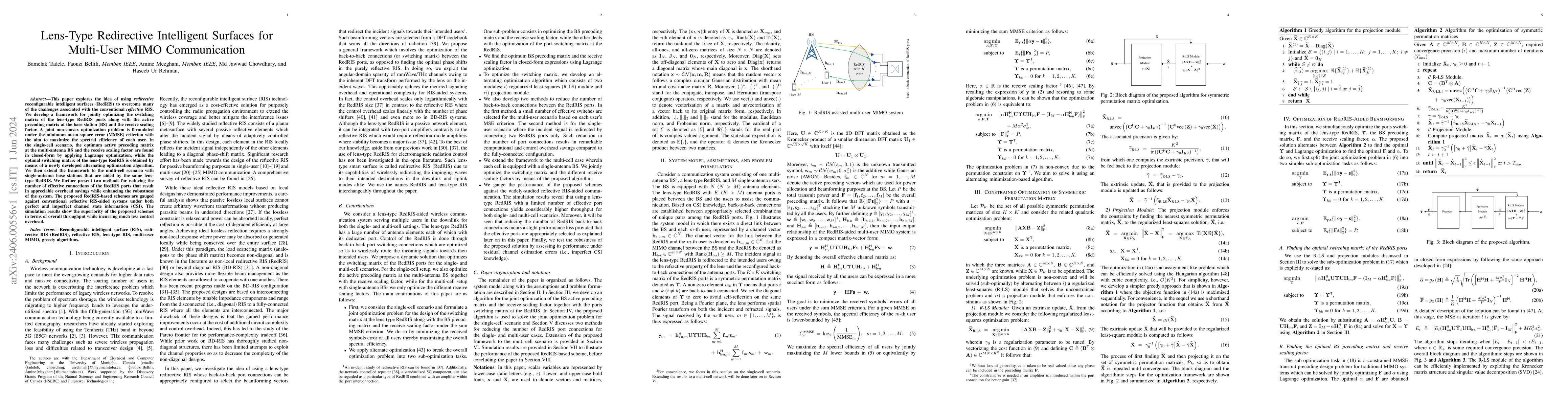 Thumbnail for Lens-Type Redirective Intelligent Surfaces for Multi-User MIMO
  Communication